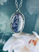 Load image into Gallery viewer, Gothic Victorian Charoite Spiderweb Sterling Necklac

