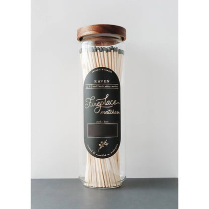 Black Candle Fireplace Matches in Wood Lid Jar