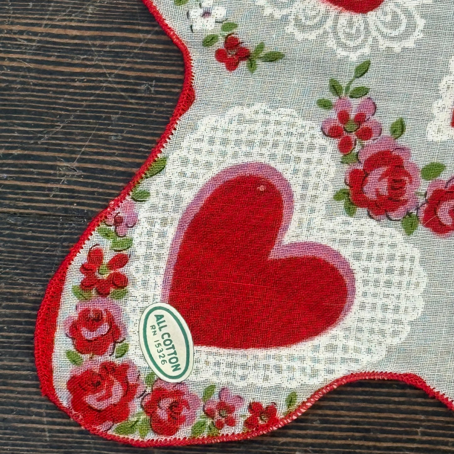 Antique Valentine Hearts Pink Handkerchief NWT