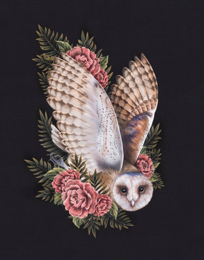 Barn Owl & Peonies Fine Art Print