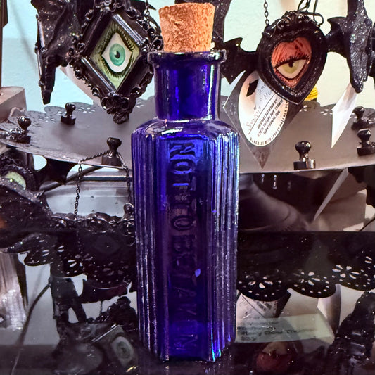 Antique Cobalt Poison Bottle Hexagonal 3”