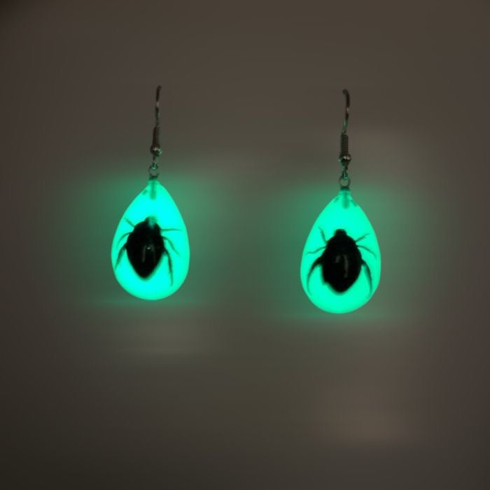 Shining Leaf Beetle Lucite Earrings Glow In The Dark
