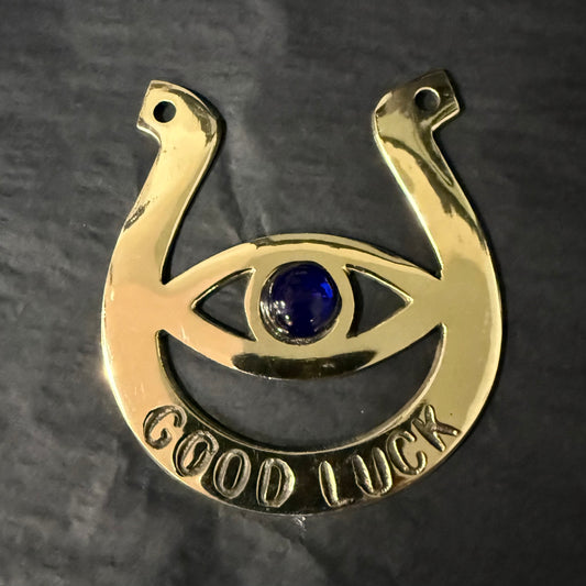 Good Luck Evil Eye Brass Horseshoe