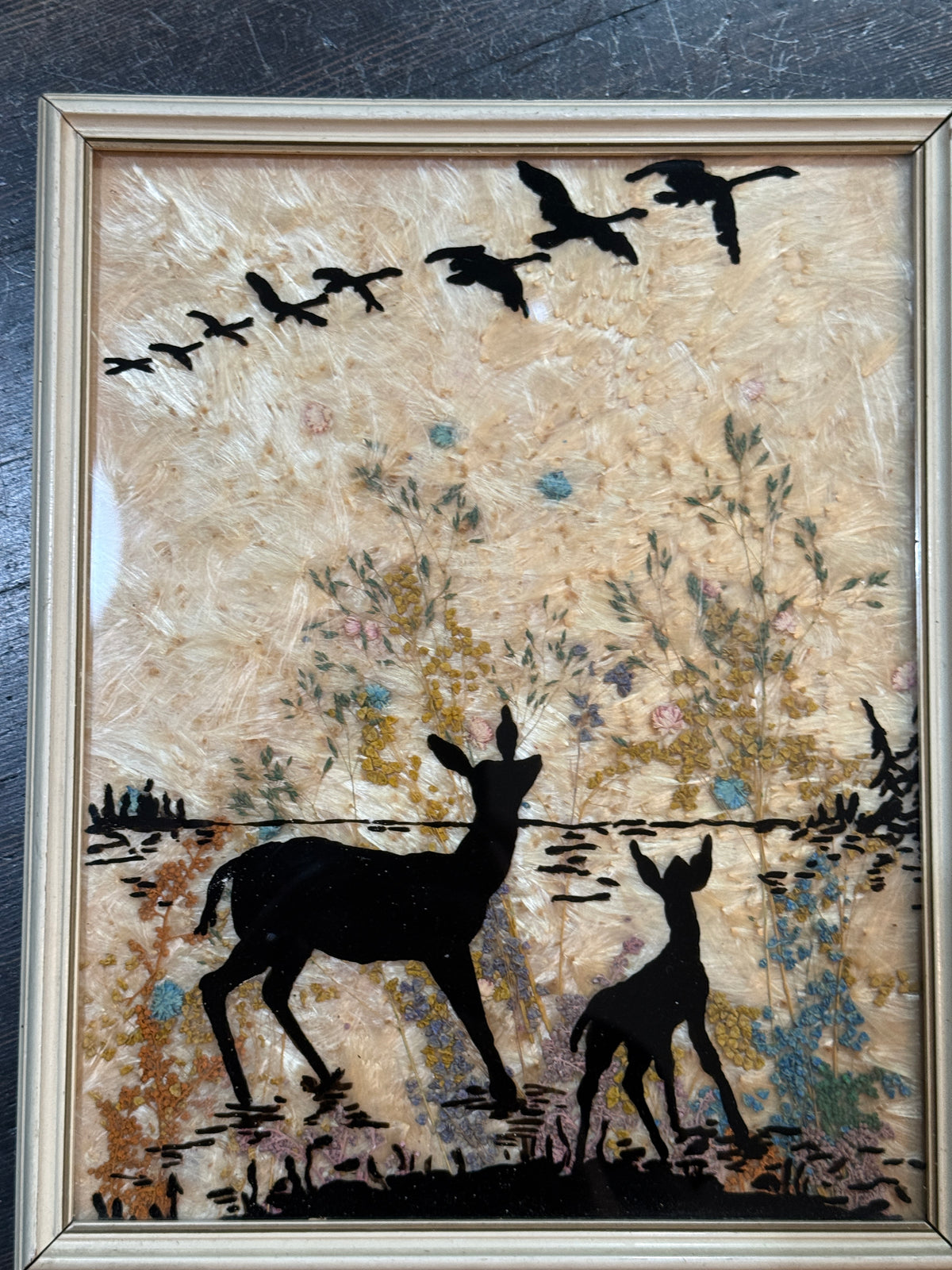 Antique Milkweed Deer & Fawn Scene
