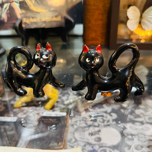 Antique 1950’s Little Black Cat Salt & Pepper Set Japan