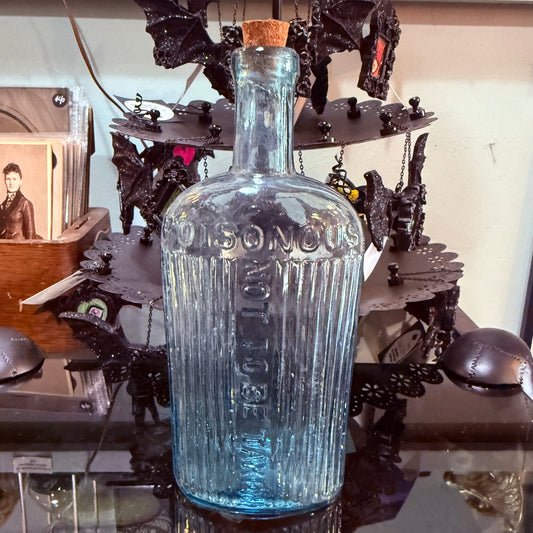 Antique Clear Blue Poisonous Bottle Oval 7”