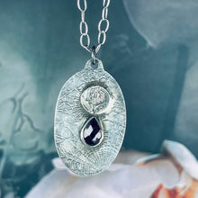 Load image into Gallery viewer, Gothic Victorian Charoite Spiderweb Sterling Necklac
