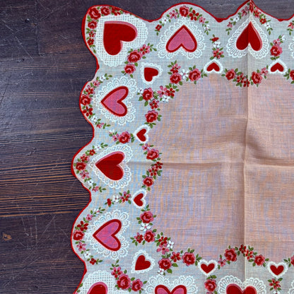 Antique Valentine Hearts Pink Handkerchief NWT