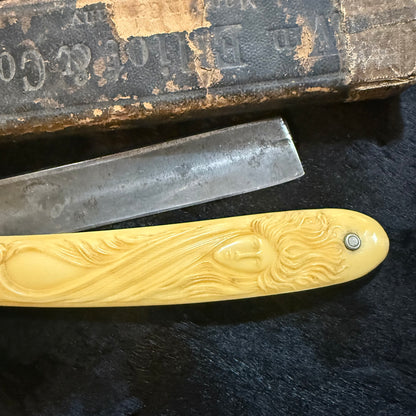 Antique Art Nouveau Woman Face Celluloid Razor With Box