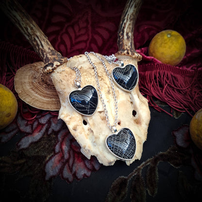 Spiderweb Heart Silvertone Necklace