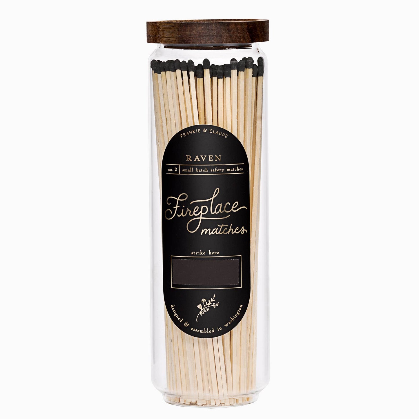 Black Candle Fireplace Matches in Wood Lid Jar
