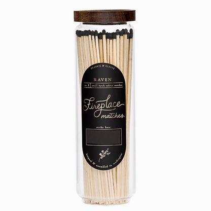 Black Candle Fireplace Matches in Wood Lid Jar