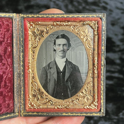 Victorian Hand Tinted Tintype in Black Latched Case