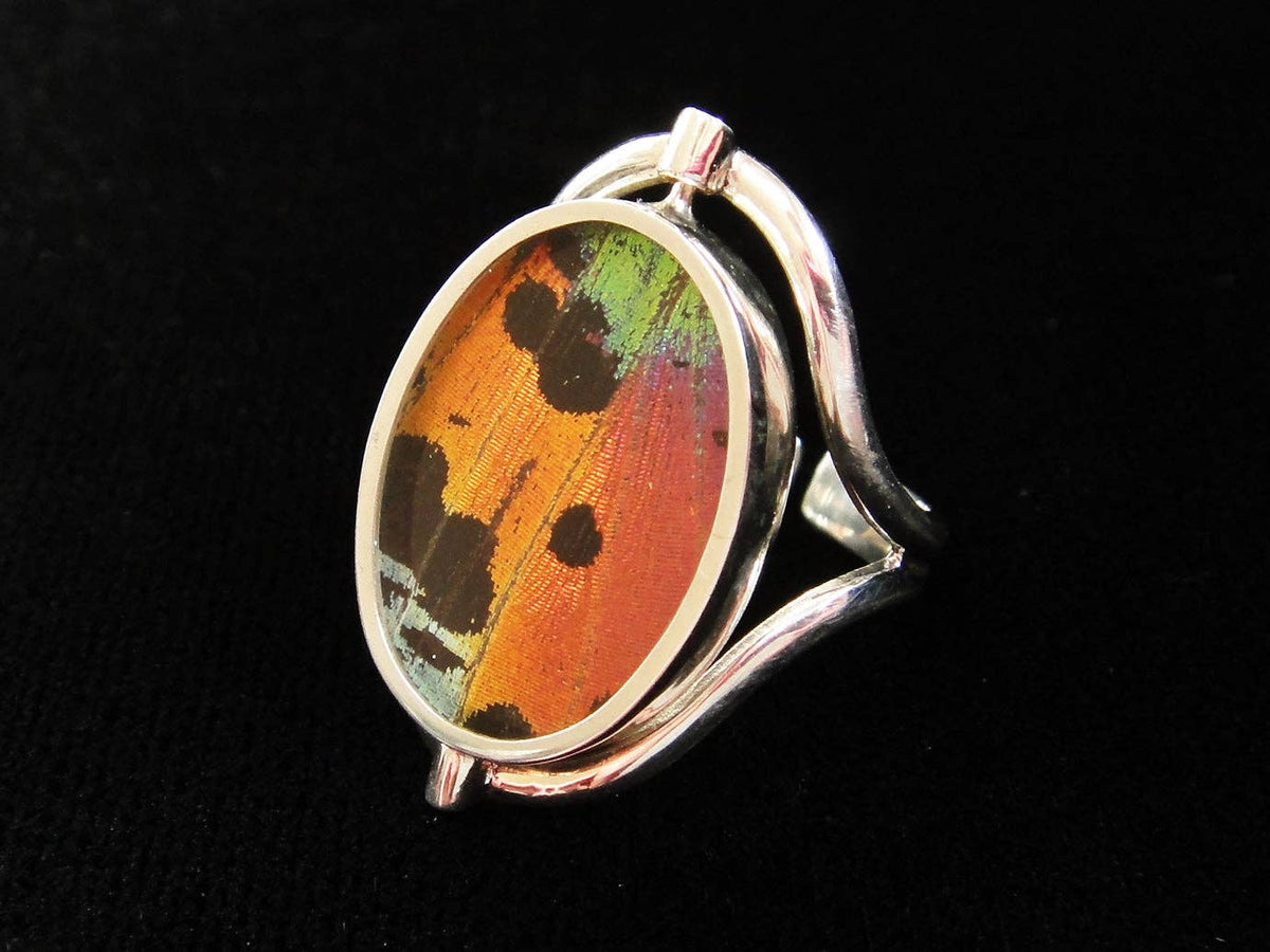 Sterling Reversible Blue Morpho/Sunset Oval Ring (adjustable)