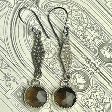 Load image into Gallery viewer, Sterling Gothic Victorian Smoky Quartz Drop Earrings
