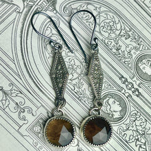 Load image into Gallery viewer, Sterling Gothic Victorian Smoky Quartz Drop Earrings
