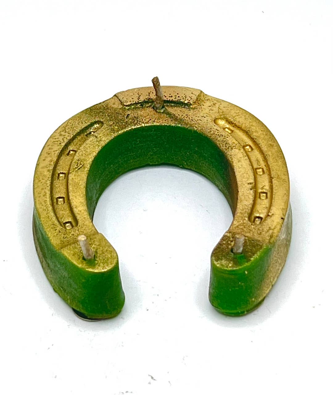 Lucky Horseshoe Candle (green & gold) 3"x3"