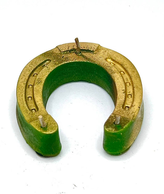 Lucky Horseshoe Candle (green & gold) 3"x3"