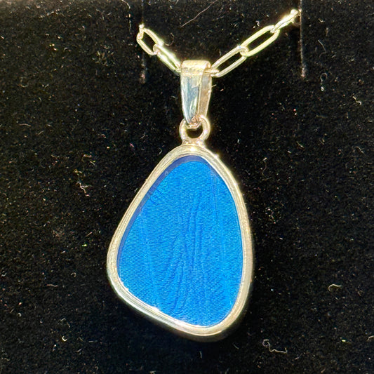 Blue Morpho Wing Sterling Necklace Small