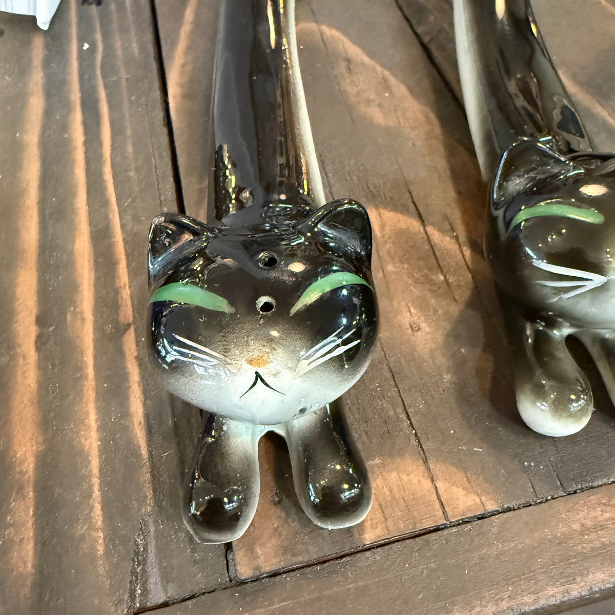 Antique Long Black Cat Salt & Pepper Set