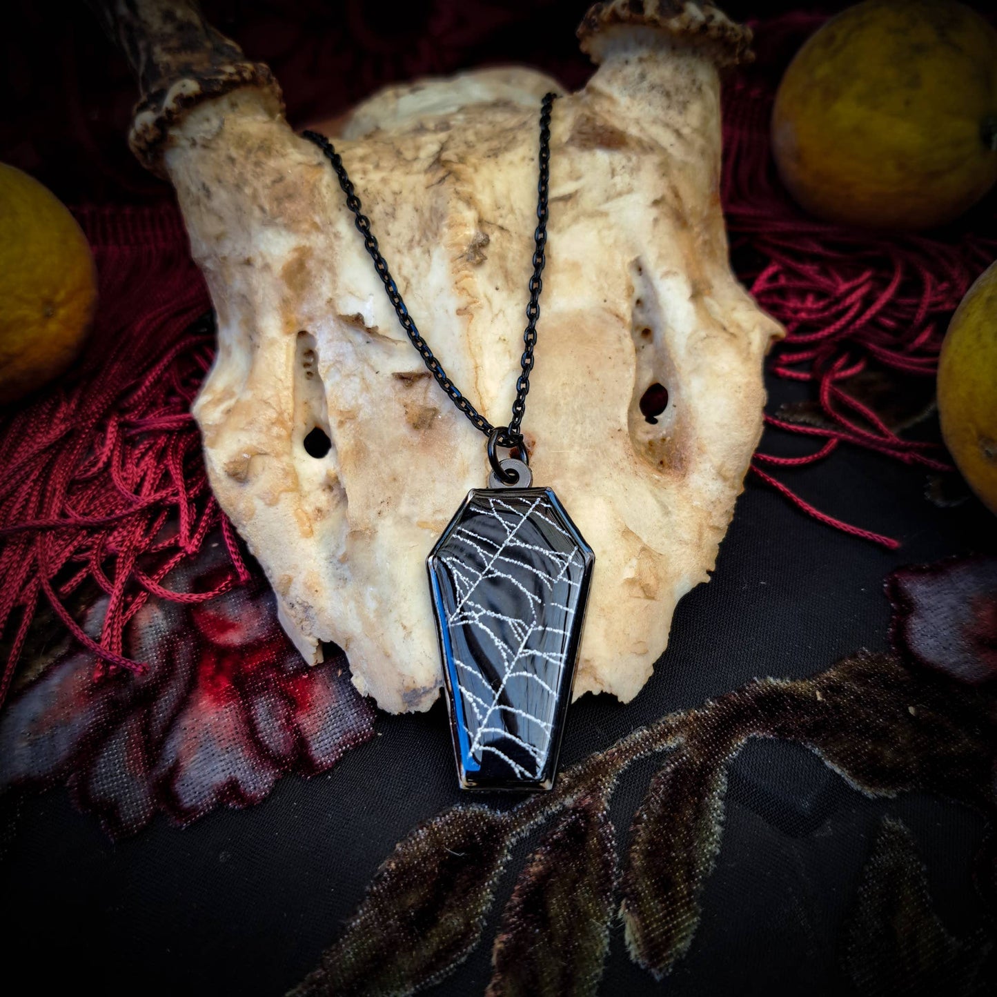 Real Spiderweb Coffin Black Necklace