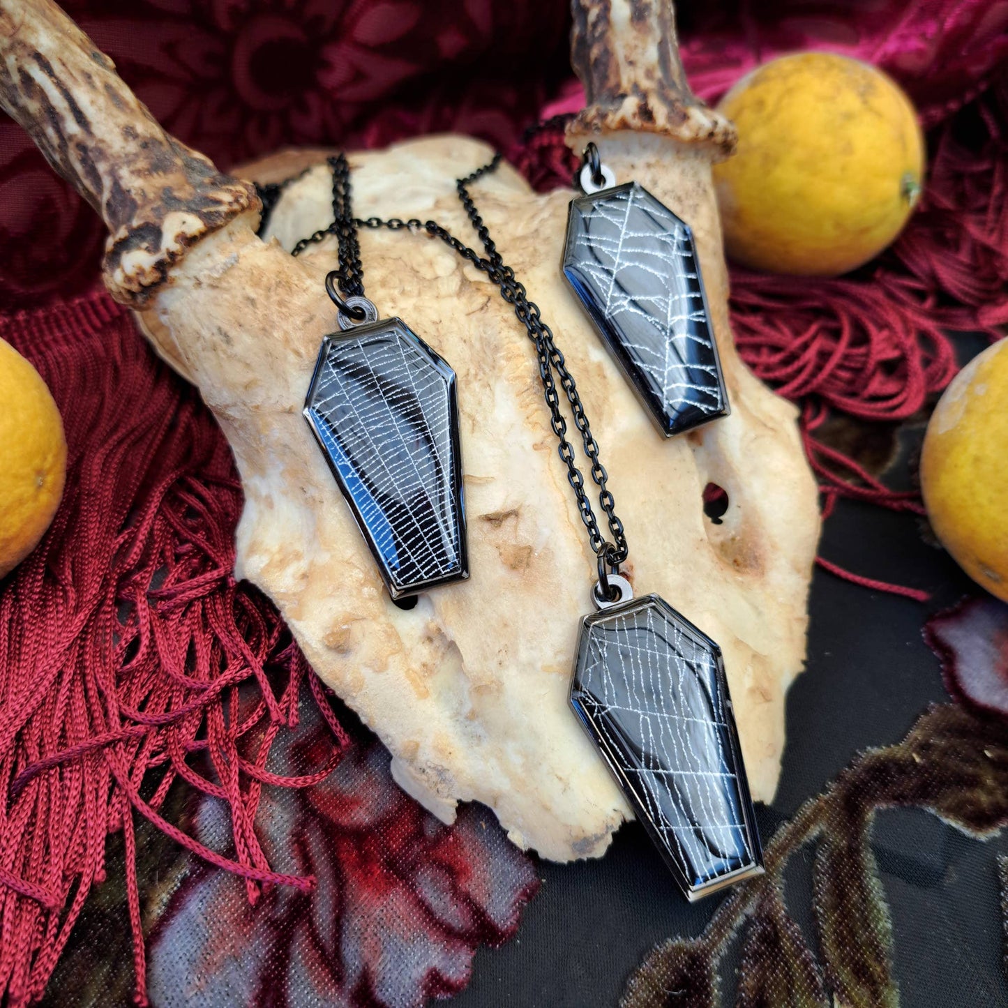 Real Spiderweb Coffin Black Necklace