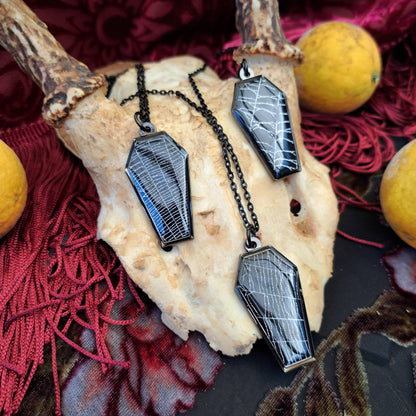 Real Spiderweb Coffin Black Necklace