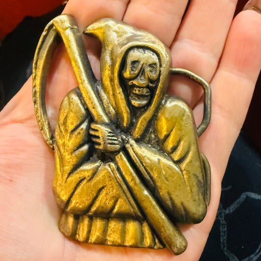 Antique Brass Grim Reaper Belt Buckle