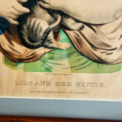 Victorian Framed { Lily and her Kittie } Lithograph