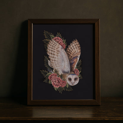 Barn Owl & Peonies Fine Art Print