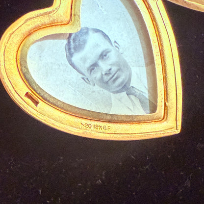 Antique Large Heart Locket With Photos Gold Filed