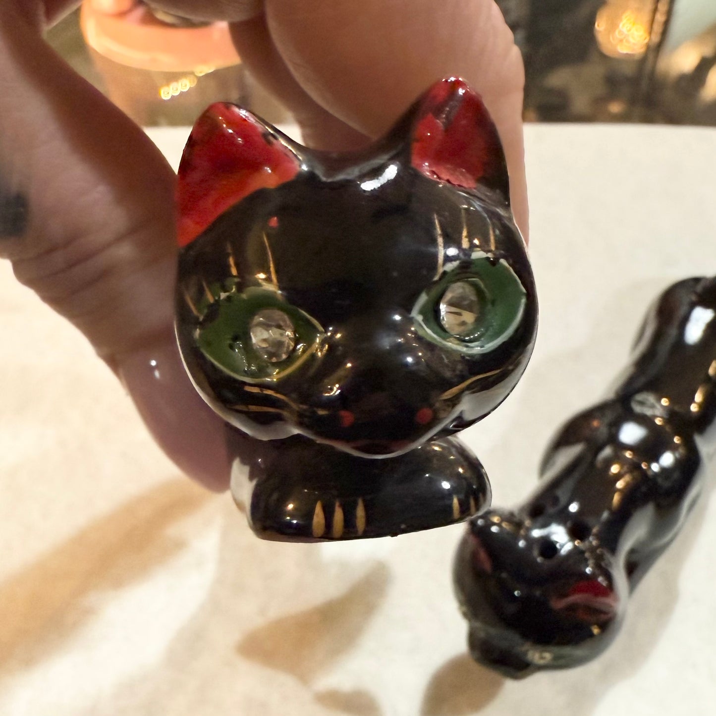Antique Black Cat Salt & Pepper Shakers