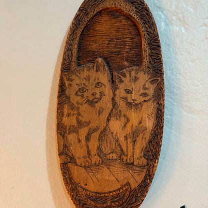 Antique Pyrography Kittens Wall Art