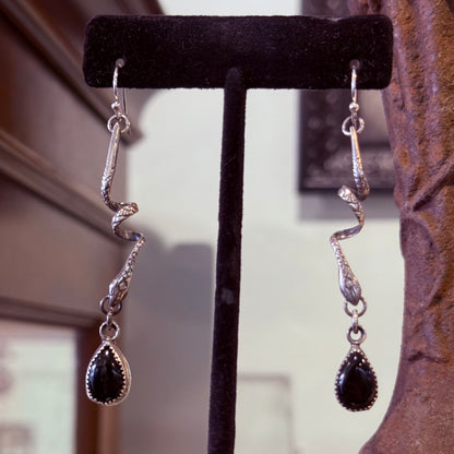 Sterling Coiled Snakes Stone Drop Earrings