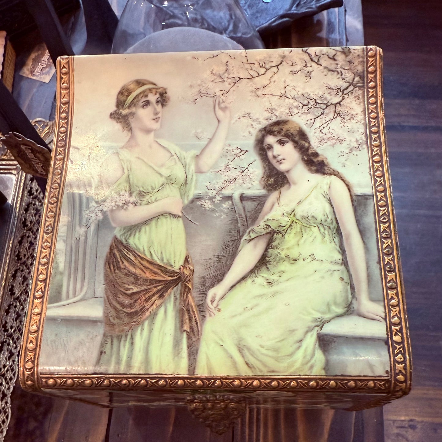 Victorian Floral Celluloid Women Dresser Box