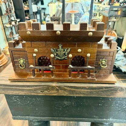 Vintage Dark Wood Castle Decanter Set