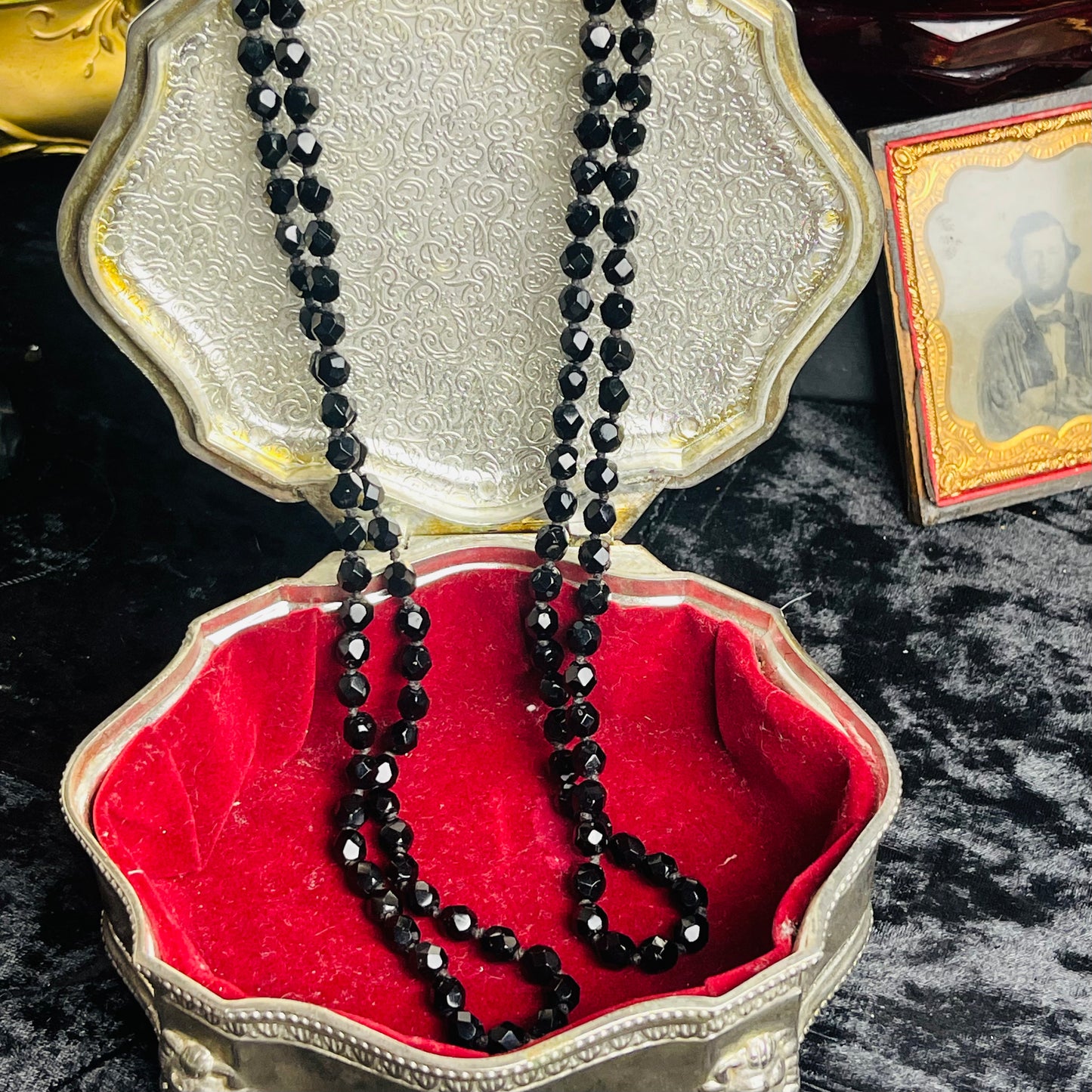 Victorian Mourning French Jet Long Beaded Necklace