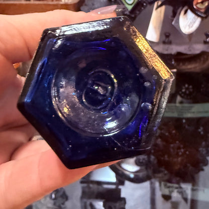 Antique Cobalt Poison Bottle Hexagonal