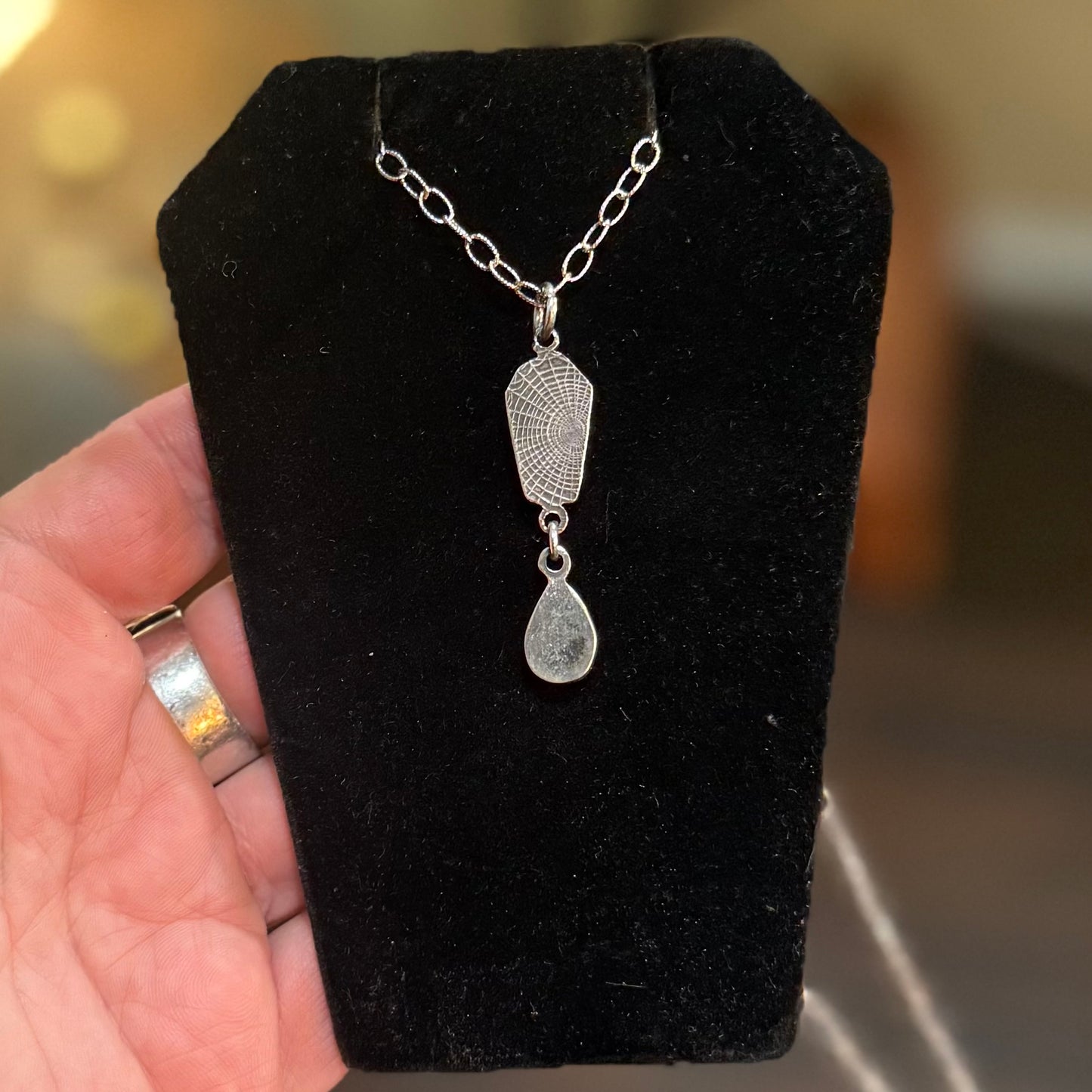 Sterling Tourmalated Quartz Coffin Onyx Drop Necklace