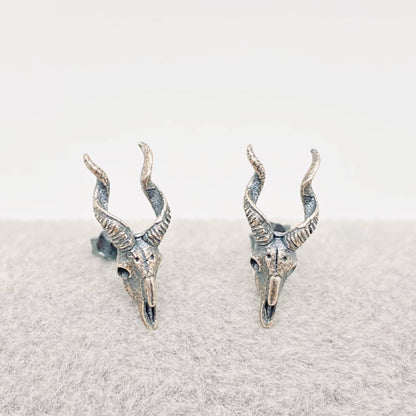Sterling Silver Skull Goat Head Stud Earrings