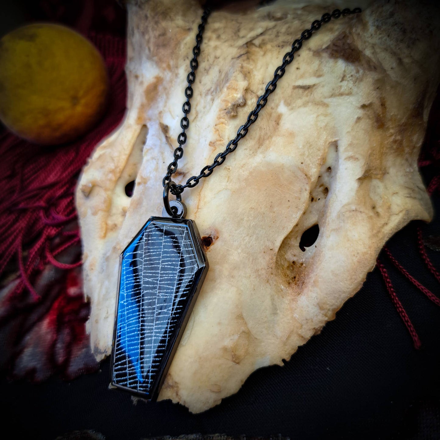 Real Spiderweb Coffin Black Necklace