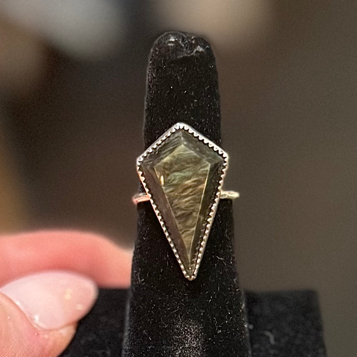 Sterling Velvet Obsidian Coffin Ring Handmade