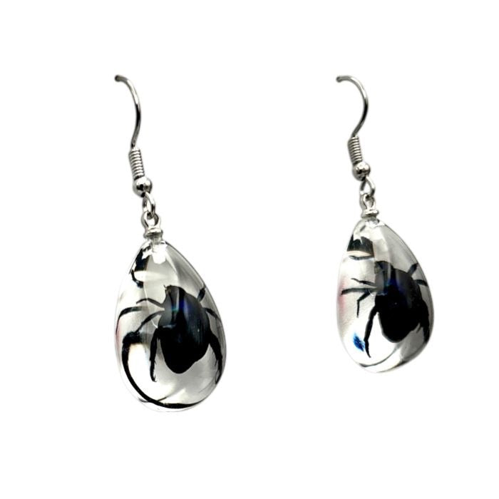Shining Leaf Beetle Lucite Earrings