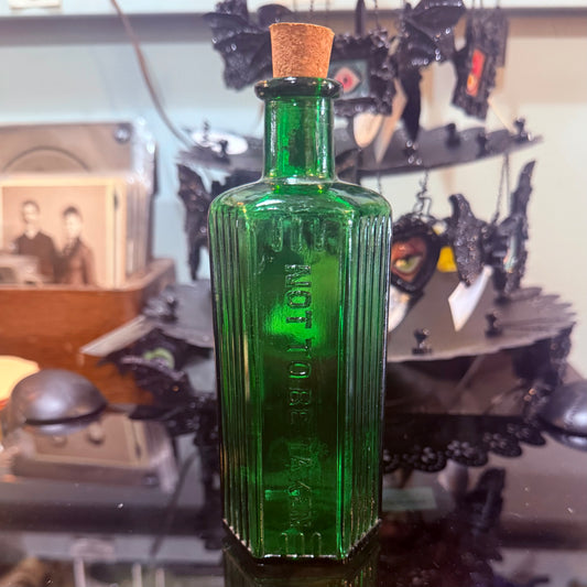 Antique Emerald Green Poison Bottle Hexagonal 6”