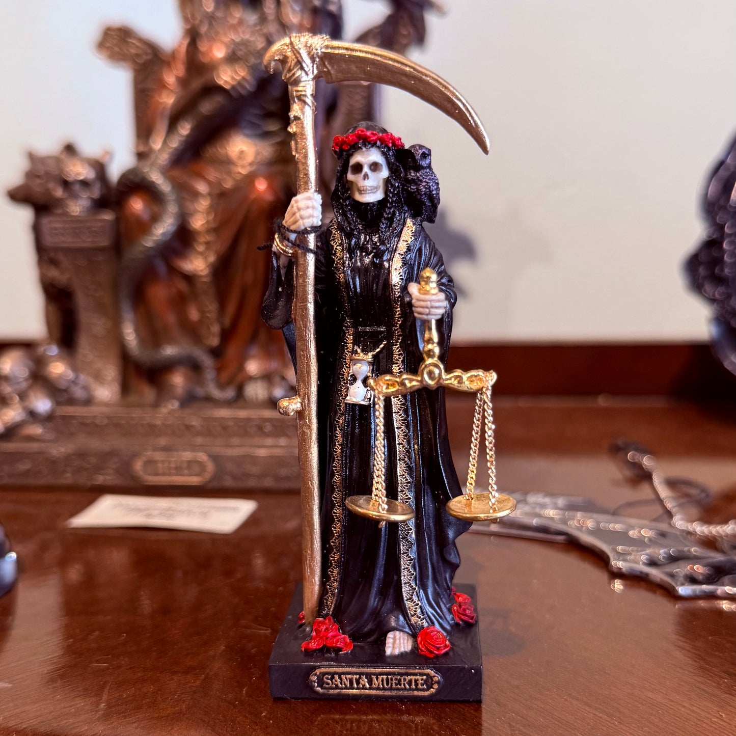Santa Muerte Mini Altar Figure Black 4”