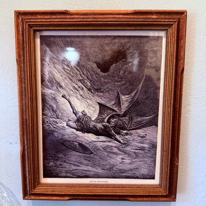 Antique Framed Paradise Lost Gustave Dore Satan Wounded Gold Frame