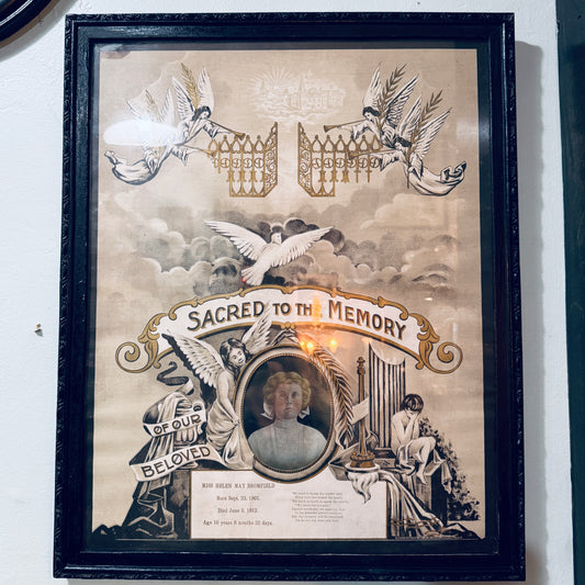 Victorian 1912 Memento Mori Sacred To The Memory Framed Remembrance