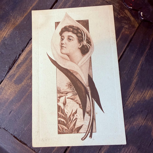 Antique 1910 Art Nouveau Calalily Woman Postcard