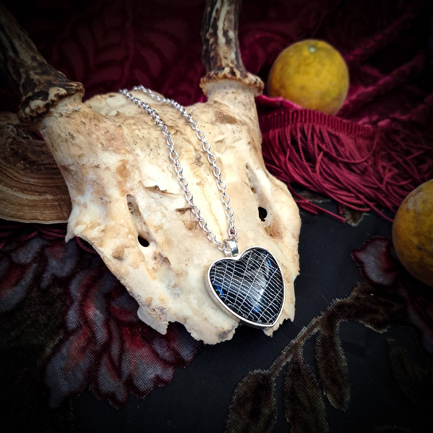 Spiderweb Heart Silvertone Necklace