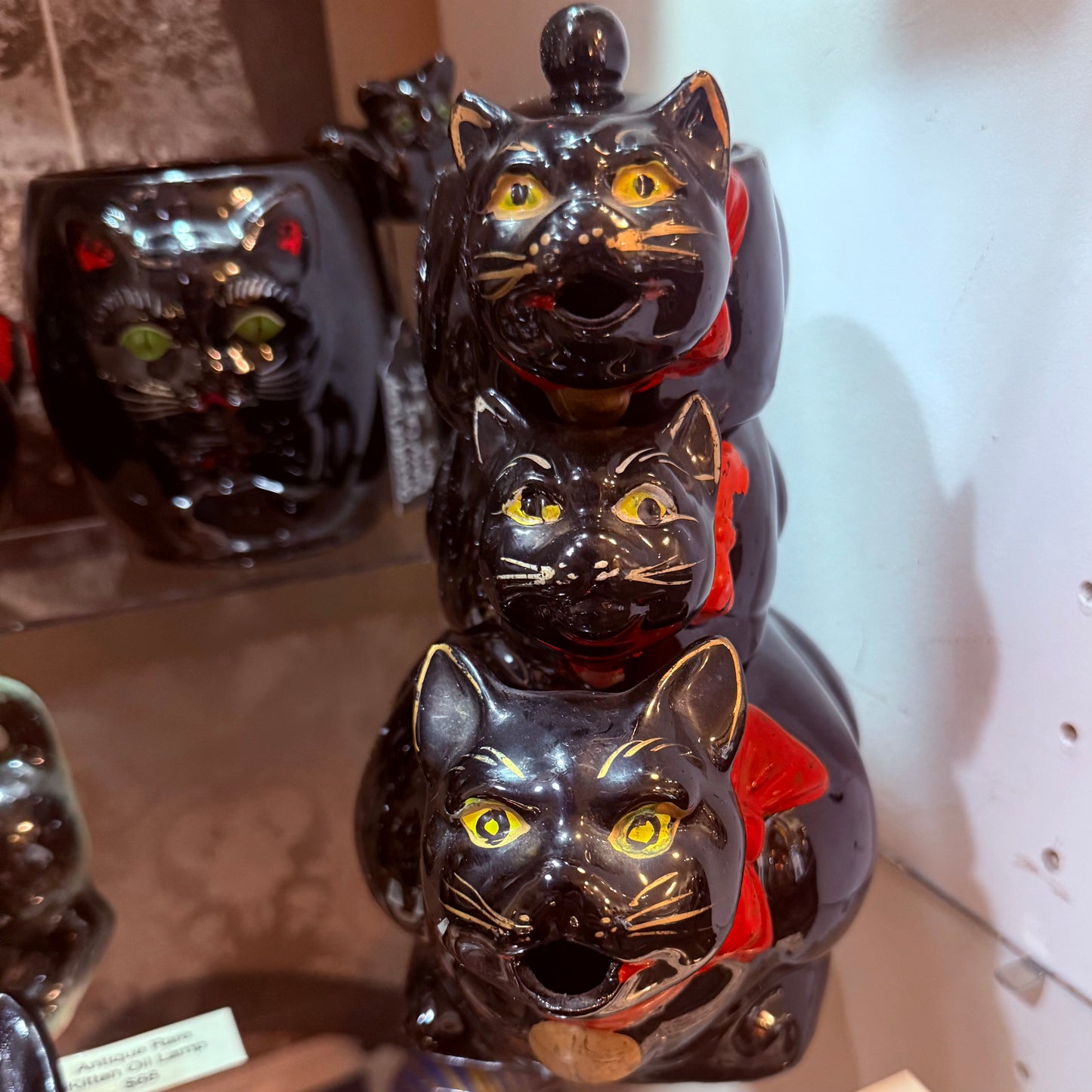 Antique Black Cat Stacking Teapot Set